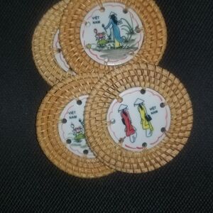 Vietnamese Woven Coasters with Colorful Design